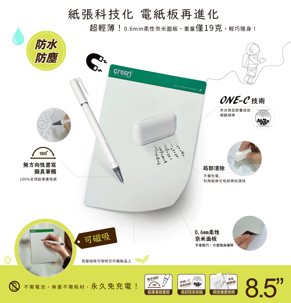 Green Board 8.5吋磁性電紙板,紙張科技化，電紙板再進化